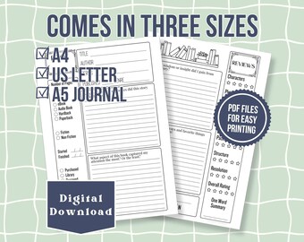 Book Review Journal Pages | PRINTABLE Planner Two Page Spread | Reading Log - Bookish Detailed Tracker - Digital Download