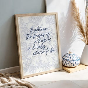 Wall Art Navy Blue Floral Chinoiserie Book Print Cottage Core Bookish Print | Book Lover Gift for Housewarming Maximalist Poster for Reader