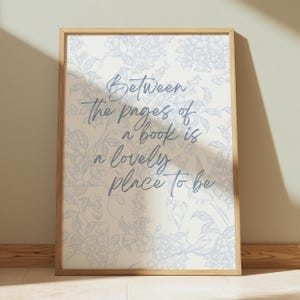 Wall Art Blue Floral Chinoiserie Book Print Cottage Core Bookish Print | Book Lover Gift for Housewarming Maximalist Poster for Reader