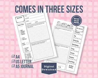 Book Review Journal Pages | PRINTABLE Planner Two Page Spread | Reading Log - Bookish Detailed Tracker - Digital Download
