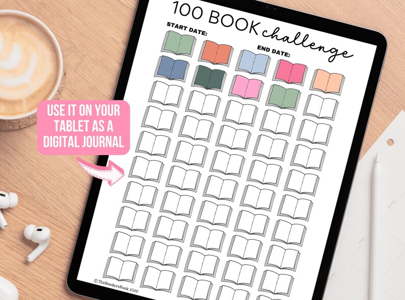 100 Book Challenge - PRINTABLE Journal Page - Reading Tracker Log ...
