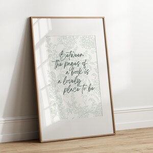 Sage Green Wall Art Floral Chinoiserie Book Print Cottage Core Bookish Print | Book Lover Gift for Housewarming Maximalist Poster for Reader