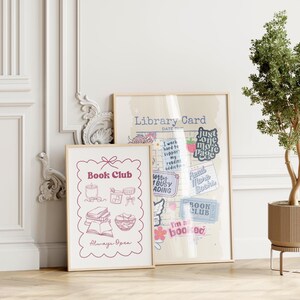 wall art gallery mockup of the readers nook colorful poster designs with a grand millennial, maximalist cottage core vibe original designs by the readers nook. book lover art, bookish wall art, reading quote art, book club decor, book nook print, gift for readers, book themed print, cute book poster, bookish decor, reading room art, book quote print, quotes about books