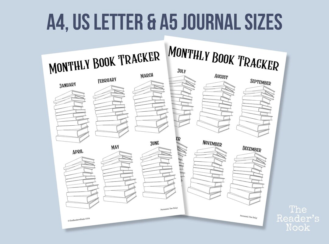 Monthly Reading Tracker TWO PAGES | PRINTABLE Reading Log | Book ...
