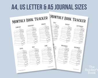 Monthly Reading Tracker TWO PAGES | PRINTABLE Reading Log | Book Journal Page - Large Print - Daily Habit Tracker - Book Tracker