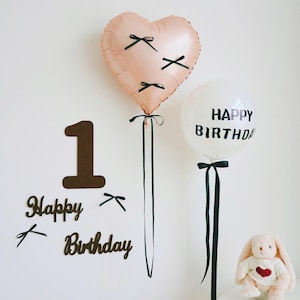 Baby Girl 1st Birthday Decor Set, Pink Heart Balloons with bows, Felt Number and Happy Birthday Banner, Birthday Party Decorations