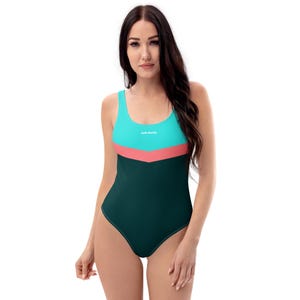 One-Piece Swimsuit Women Original Print Sport Blue Pink Teal Backless Body Design Aesthetic Y2K 2000 Chic Retro Vintage