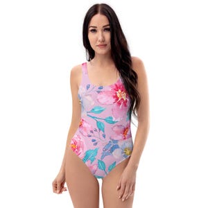 One-piece swimsuit woman original print floral flowers pink aesthetic floral backless body trendy boho chic retro vintage