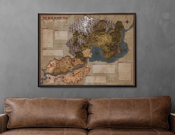 Red Dead RDR Inspired World Map - Physical Print | Poster | Hand Drawn | Fan Art | Game Art | Wild West Redemption