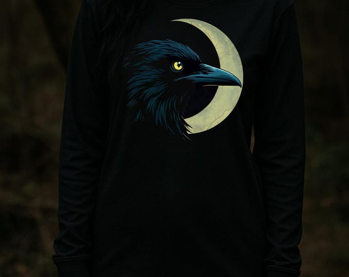 Featured listing image: Gothic Raven Moon - Long Sleeve crew neck Shirt