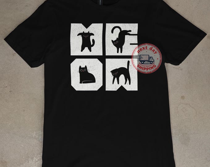Meow Cat T-Shirt Cute Cat Graphic Tee for Casual Cotton Shirt Gifts for Women Men