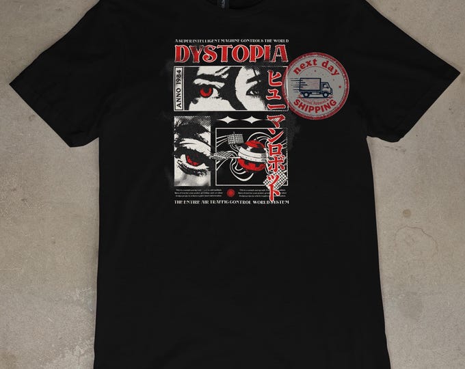 Dystopian Retro Style Tee - Vintage Sci-Fi Graphic T-Shirt, Unisex Casual Dark Future Apparel, Cyberpunk Streetwear Gift