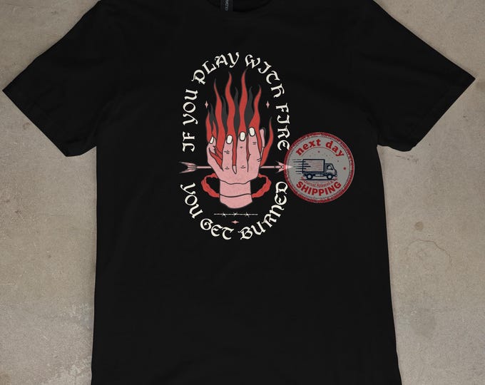 Burning Hand T-Shirt Graphic Tee Cool Fire Art Shirt Unisex Casual Top Gift for Fire Lovers