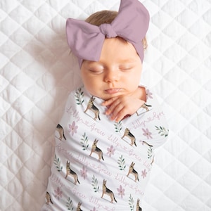 Personalized German Shepherd Swaddle Blanket Name Baby Blanket Newborn Baby Girl Coming Home Outfit Hospital Photo Outfit Baby Shower Gift