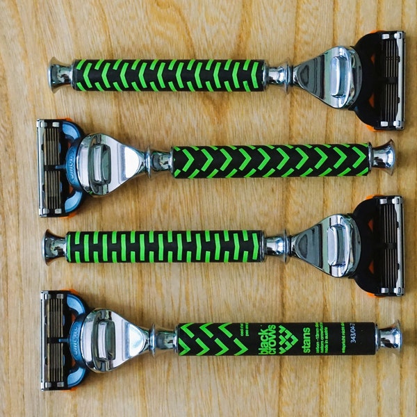 Recycled Ski Pole Shaving Razor Handle for Gillette Fusion - Black Crows Green