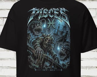 HORRORSCOPES Pisces Shirt, Pisces Zodiac T-Shirt, Horror Astrology Graphic Tee, February March Birthday Gift