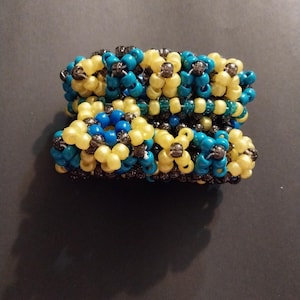yellow and blue mini rotator cuff,kandi cuff EDM rave kandi bracelet