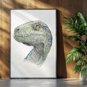 Jurassic Park Blue Raptor Colored Pencil Drawing Art Print - Etsy
