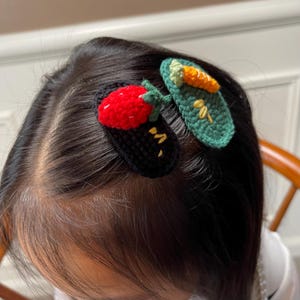 Cute Crochet 3D Hair Clip, Carrot/Strawberry Barrette, Fruit Hair Pin, Gift for Girls/Kids/Her, Birthday Gift, Girls Easter Gift