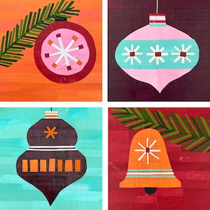 Mid Century Christmas Ornaments - Original Collage Artwork - (set of 4)