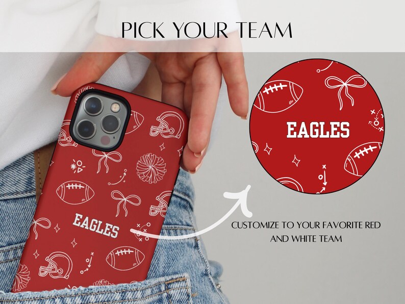 Custom Red White Football Phone Case | Doodle iPhone Case | Coquette Sports bild 2
