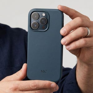 Personalized Leather iPhone Case | Laser Engraved Initials Monogram | Custom iPhone 13 14 15 16 17 Case Men