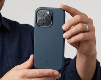 Personalized Leather iPhone Case | Laser Engraved Initials Monogram | Custom iPhone 13 14 15 16 17 Case Men