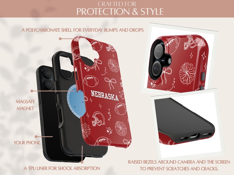 Custom Red White Football Phone Case | Doodle iPhone Case | Coquette Sports bild 5