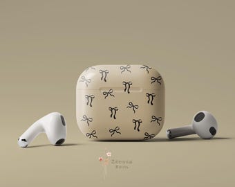 Messy Coquette AirPods Case: Tan & Black Bow Design