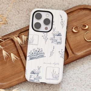 Floral Bookish iPhone Case | Cute Bookish Merch | Books + Floral Design | Magsafe Phone Case | iPhone 16 15 14 13 | Spring Summer Case