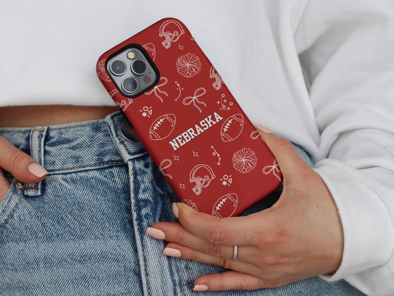 Custom Red White Football Phone Case | Doodle iPhone Case | Coquette Sports bild 1