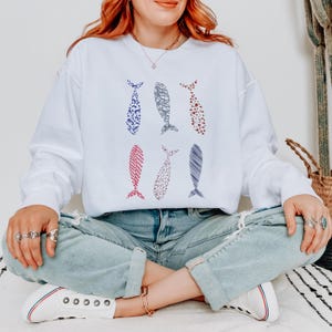 Sardine Patterned Sweatshirt | Fisherman Aesthetic | Seafood Lover Gift, Fish Print Pullover | Coastal Clothing | Nautical Sweatshirt |