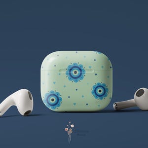 Boho Evil Eye Floral AirPods Case: Durable Polycarbonate, Scratch Resistant
