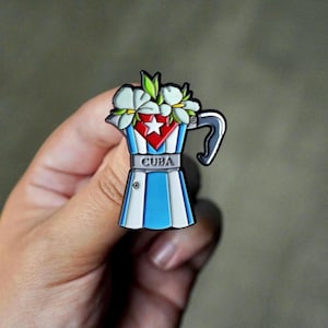 Cuba Coffee Pot Enamel Pin | Cuban Flag Cafetera Pin | Cuban Gift for Coffee Lovers & Collectors