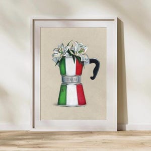 Italian Moka Pot Art Print | Coffee Lover Kitchen Decor (8.5x11) Caffettiera Macchinetta Espresso Artwork | Coffee lover | coffee bar | gift