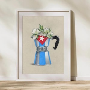 Cuban Greca Coffee Pot Art Print | Cafecito Kitchen Decor (8.5x11)