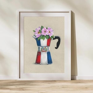Dominican Coffee Pot Art Print | D.R. Cafetera, Bayahibe Rose (8.5x11)