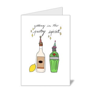 File di biglietti di auguri per spirito di festa/alcol