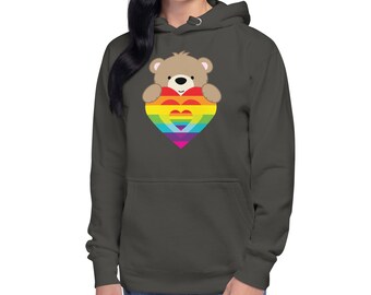 Kawaii Cubby | Cute Bear with Rainbow Heart | Unisex Hoodie