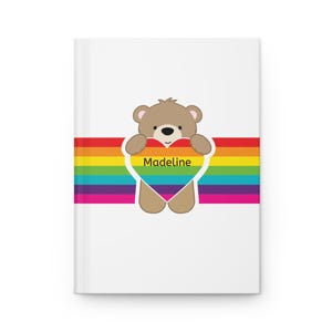 Hardcover Journal, Kawaii Cubby Bear, Rainbow Heart Notebook, Sketchbook, Diary, Cute Stationery, Bullet Journal, Writing Journal