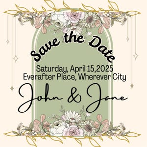Vintage Floral Save the Date Card | Editable Wedding Announcement | Arch Design with Green & Blush | Instant Download