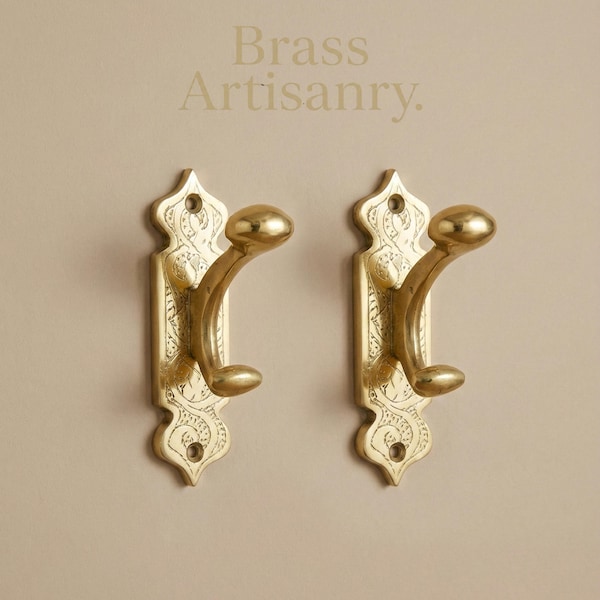Brass Double Hooks Handmade Moroccan : Vintage Towel & Coat Holder