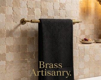 Handcrafted Unlacquered Brass Towel Bar, Minimalist Wall Mount Rack