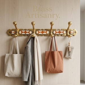 Patère murale de luxe en laiton avec incrustation de résine noire et blanche - Manteau décoratif vintage - Patère
