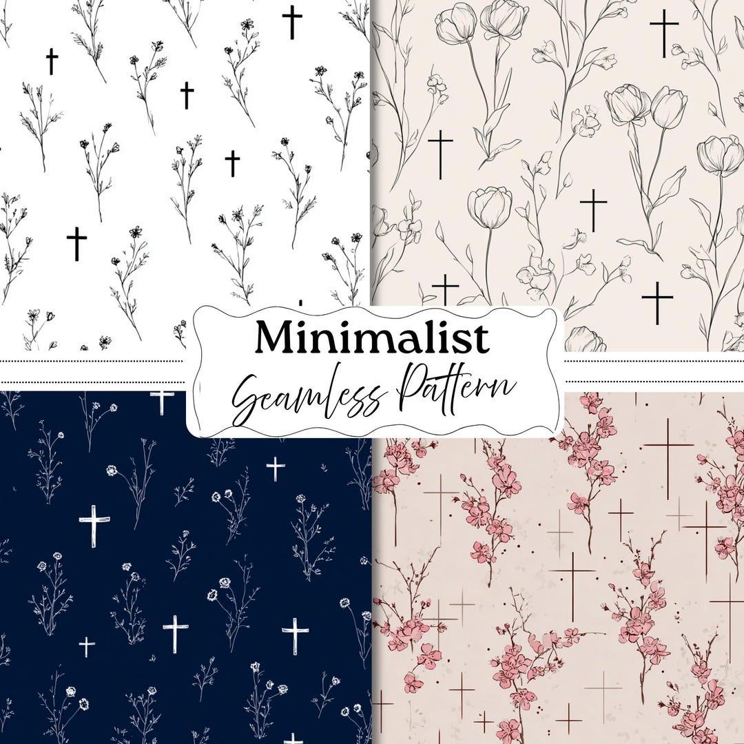 Christian Cross Seamless Patterns, Minimalist Floral Background ...
