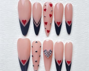 Amandel Valentijnsdag Press On Nails: Love Heart False Nails