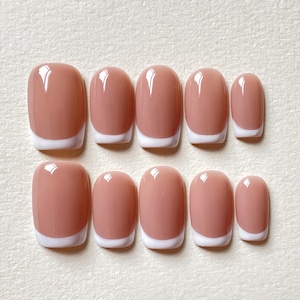 Square Reusable French Tip with  Press on Nails Gel | Fake Nails | Cute Fun Colorful Gel Nail Artist faux nails,Clean look for all occasions