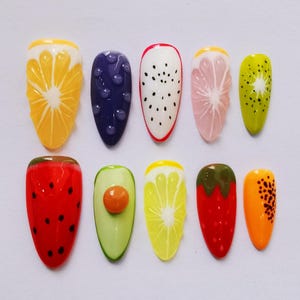 Almond Colorful Fruit Lover Press On Nails,Fresh Look False Nails for Holiday Birthday ,  Summer Holiday Fake Nails, Gift for Her