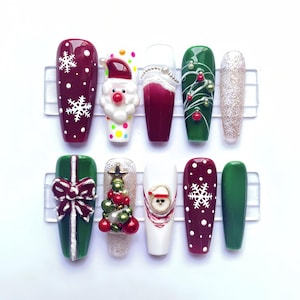 Christmas Press On Nails: XL Coffin Holiday Nail Art