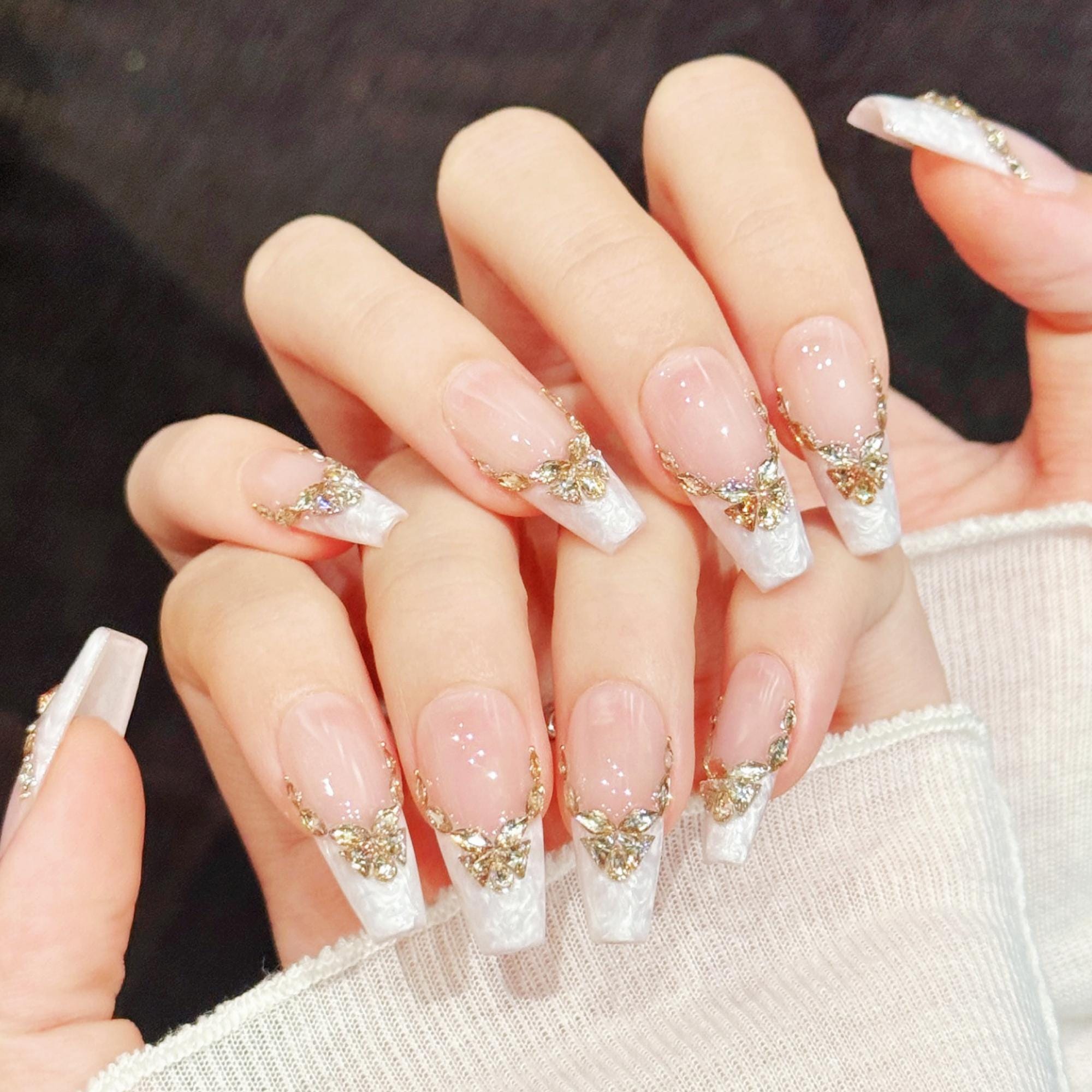 wedding nails for gold dress Gold Wave Floral Press On Nails | Elegant Wedding Press-On Nail Set main image 1